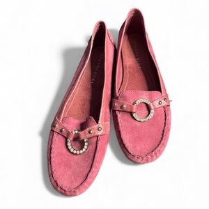 Gianni Bini Averie faux suede studded slip-on loafers pink color variant 8.5